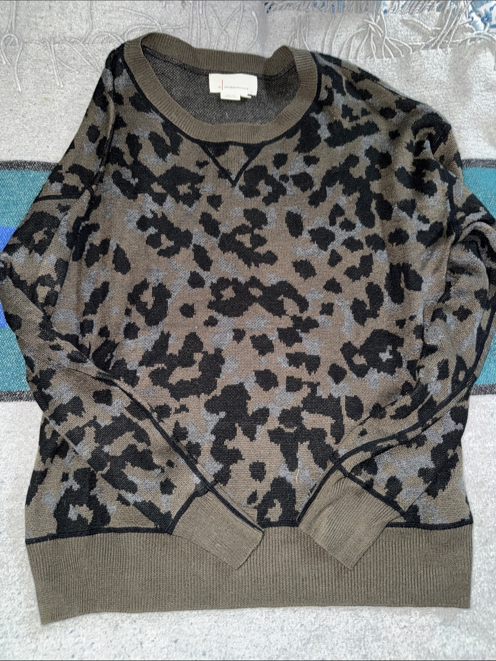 Leopard Print Crewneck Sweater - Olive/Black